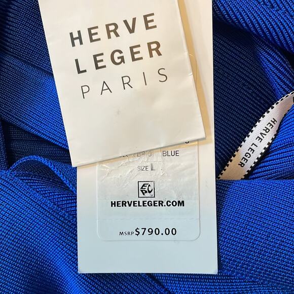 Herve Leger Blue Sleeveless Bandage Mini Dress Size Large New Retails $790 - Picture 9 of 9